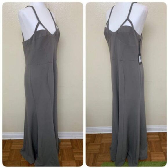 Vera Wang Lavender Trumpet Fitted Gown Quiet Luxury Academia Sz 14 Ash Gray - Picture 3 of 6